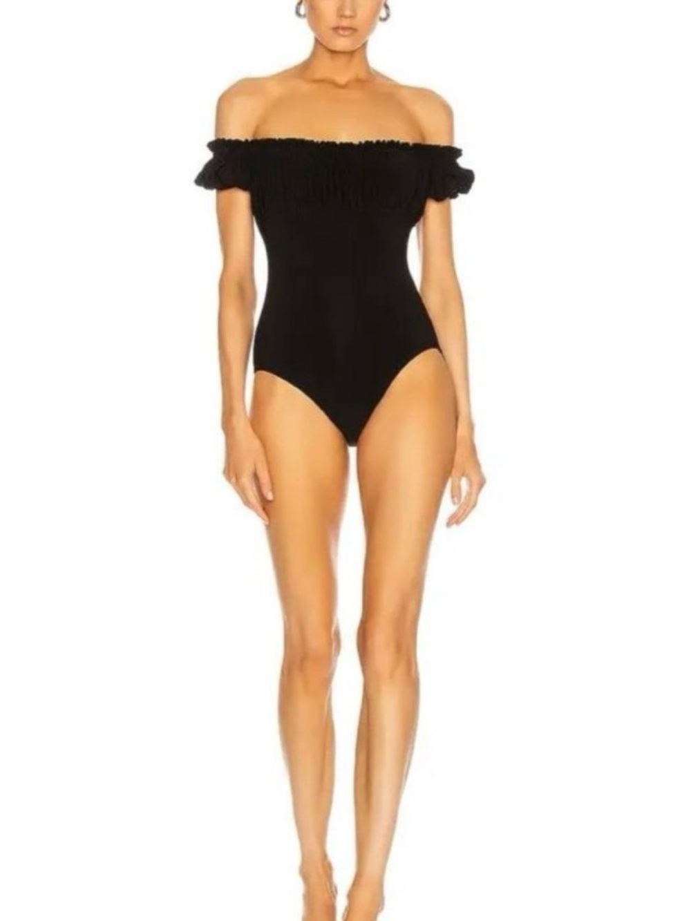 Norma Kamali Black Empire Jose Mio One-Piece Swimsuit Bodysuit Off-Shoulder S